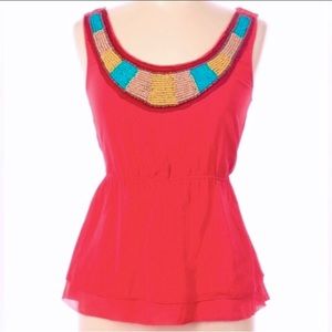 🎈Final Price🎈Anthro SZ 10 Edme Esyllte Sleeveless Silk Luxor Beaded Coral Top